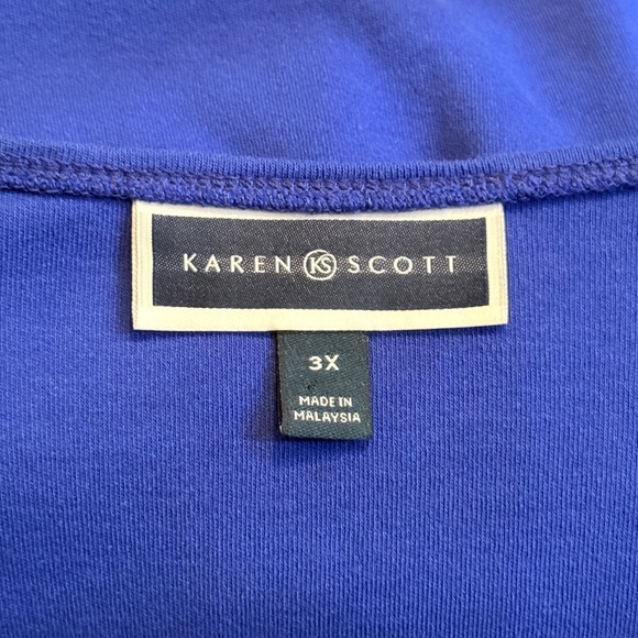 🌻 Plus Size Karen Scott 3X Cotton Scoop-Neck Top 3/4 Sleeves — Royal Blue - Picture 6 of 7